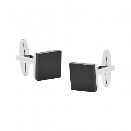 Nickel Polished Cufflinks with Black Glass