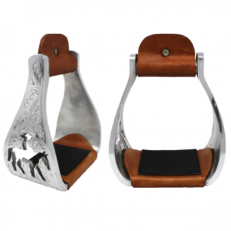 CHALLENGER HORSE SADDLE WESTERN ALUMINIUM BELL ENGRAVED CUT-OUT STIRRUPS