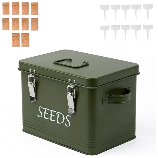 Metal Seed Storage Box with 10 Plant Labels and 10 Seed Envelopes
