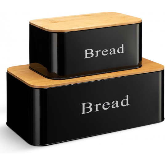 Set of 2 Metal Bread Boxes with Bamboo Lid
