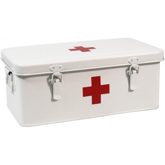 Sturdy White Vintage First Aid Medicine Box
