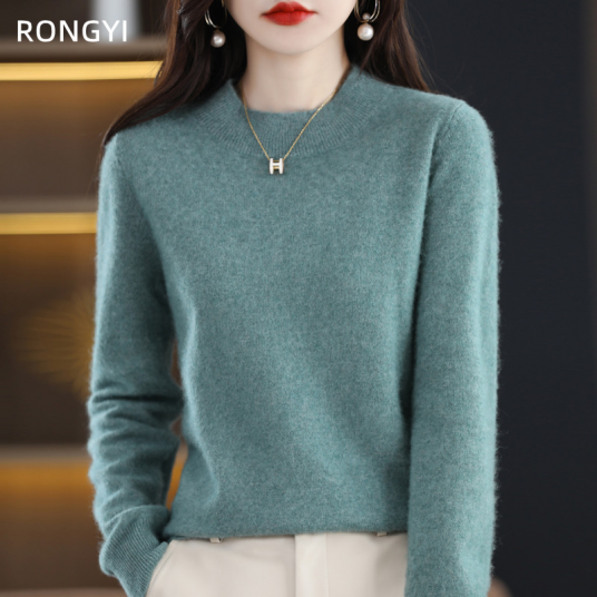 RONGYI 100% Pure Wool Half-neck Pullover Autumn /Winter Cashmere Sweater
