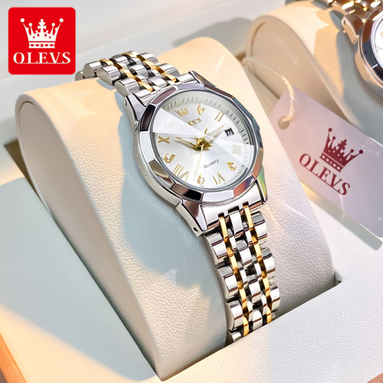 OLEVS Top Brand Women's Watches Elegant Rhombus Mirror Original Quartz Ladies Wristwatch Stainless Steel Waterproof Luminous New