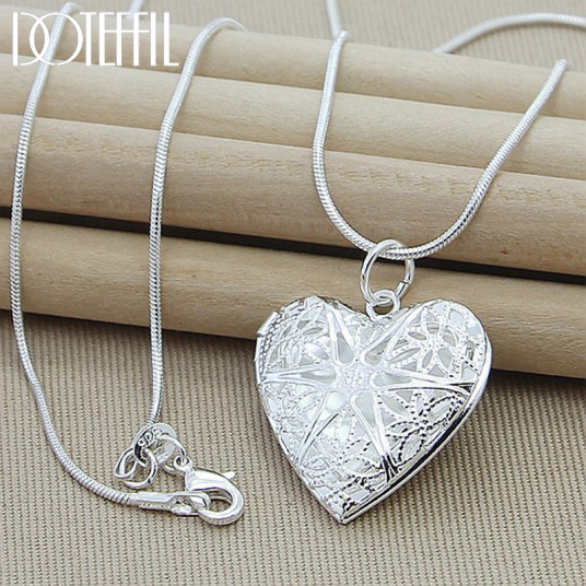 Sterling Silver Photo Frame Pendant Necklace 18/20/22/24 Inch Snake Chain For Woman  Fashion Jewelry