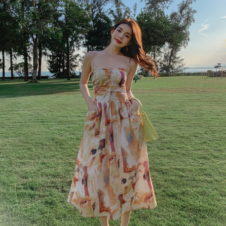 White Oil Painting Print Tube Top Summer Dress