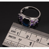 Josephine: Stunning Rectangular Blue Onyx & Purple Amethyst on 925 Sterling Silver Ring