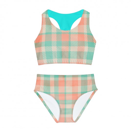 Girls Plaid Two Piece Swimsuit