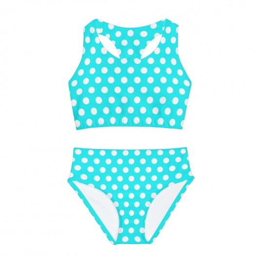 Girls Aqua Polka Dot Swimsuit