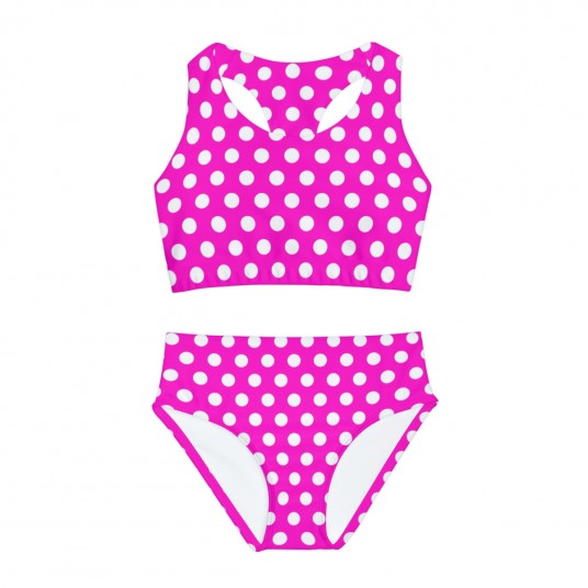 Girls Fuchia Polka Dot Swimsuit