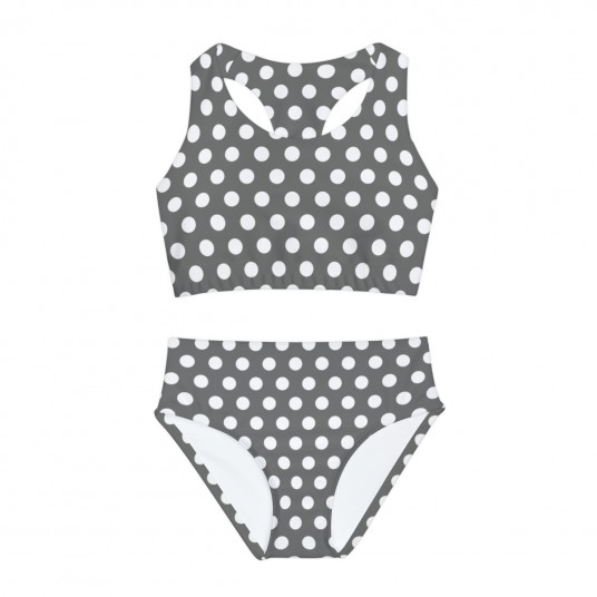 Girls Grey Polka Dot Swimsuit