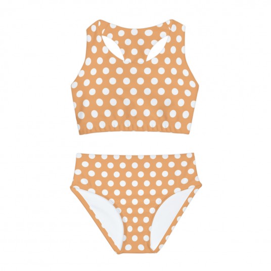 Girls Tan Polka Dot Swimsuit