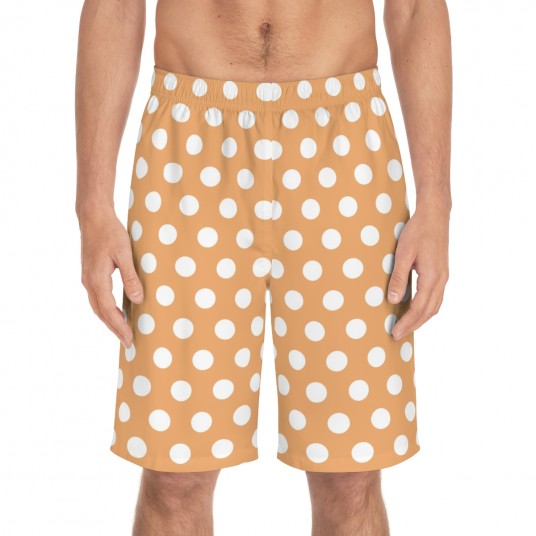 Tan Polka Dot Board Shorts  AOP 