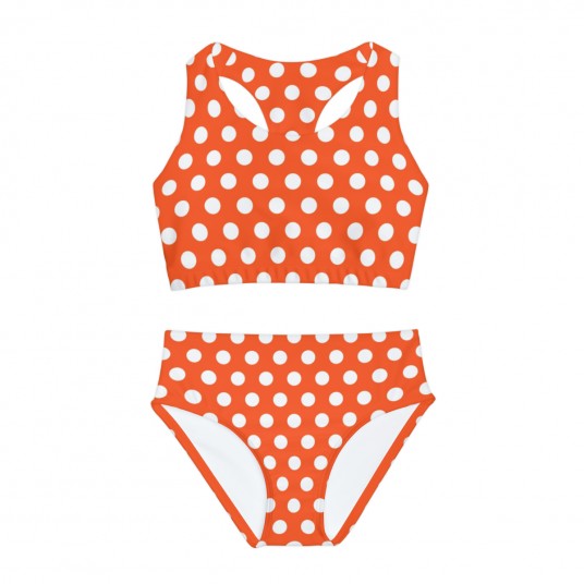 Girls Orange Polka Dot Swimsuit