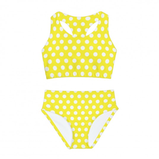 Girls Yellow Polka Dot Swimsuit  AOP 