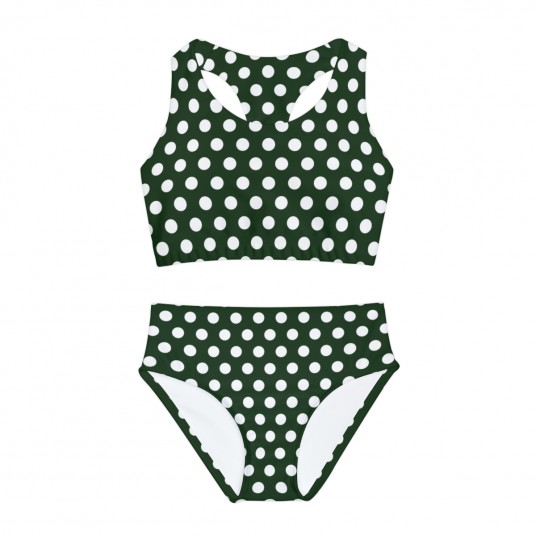 Girls Green Polka Dot Swimsuit