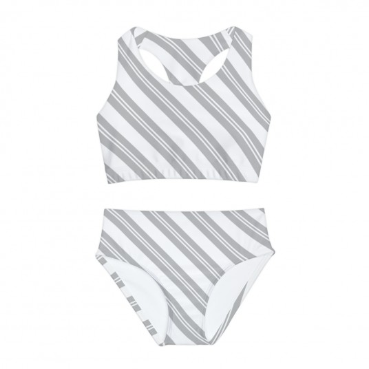 Girls Silver Diagonal Swimsuit 