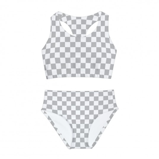 Girls Silver Checkered Swimsuit