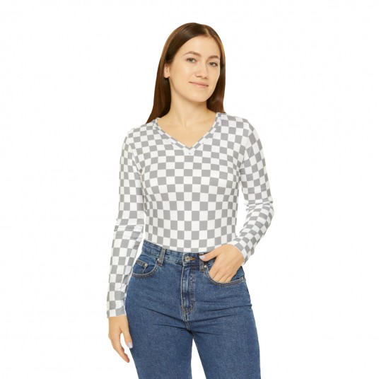 Silver Checkered V-neck Shirt 