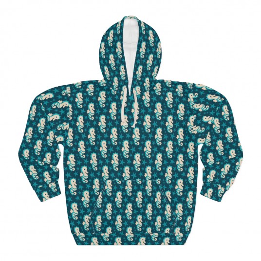 Seahorse Teal Pullover Hoodie