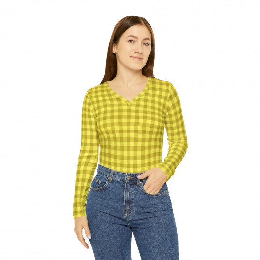 Yellow Plalid V-neck Shirt 