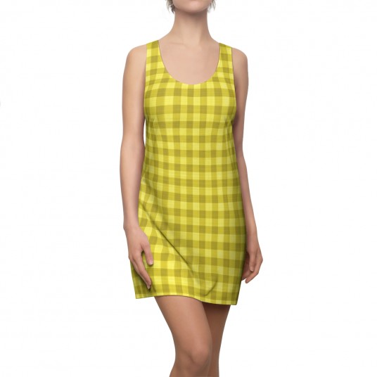 Women s Yellow Plaid Racerback Dress 