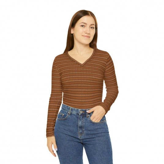 Coffee Stripes V-neck Shirt  AOP 