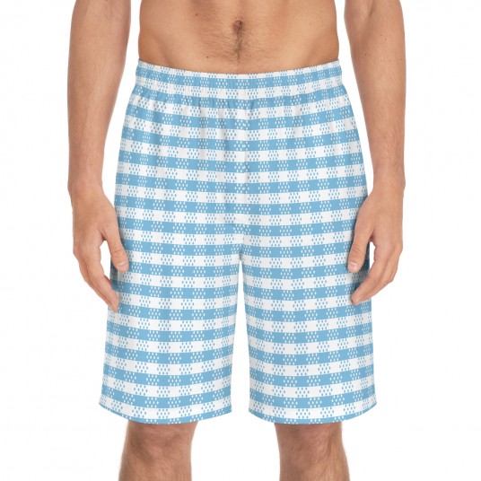 Men s Blue Checkered Board Shorts 