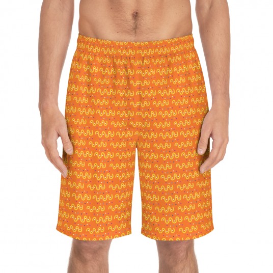 Men s Colorful Lines  Orange Board Shorts 