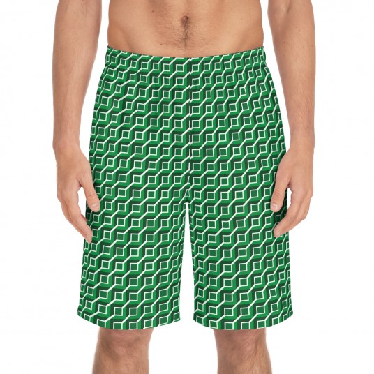 Men s Green Geometric Board Shorts