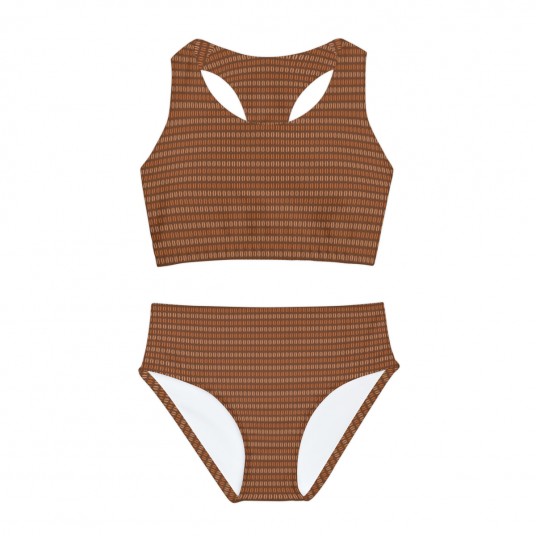 Girls Coffee Stripes Swimsuit 