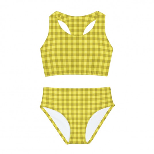 Girls Yellow Plaid Swimsuit 