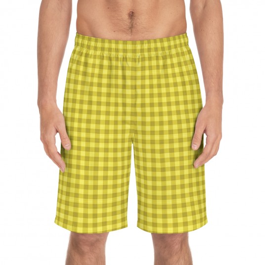 Yellow Plaid Board Shorts 