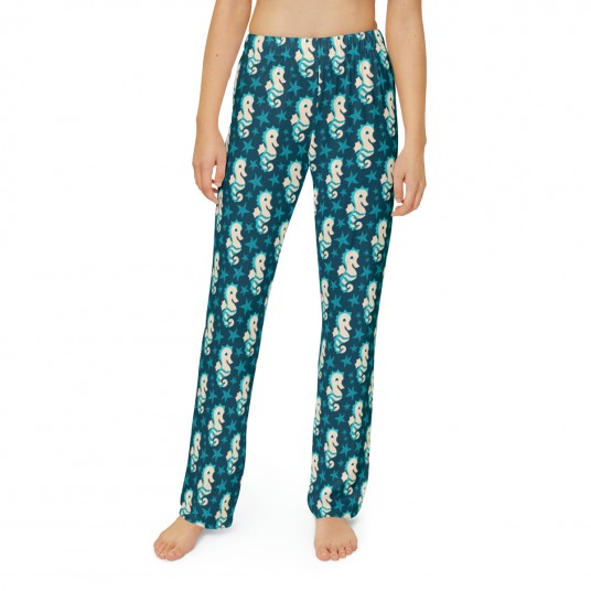 Kids Seahorse Teal Pajama Pants