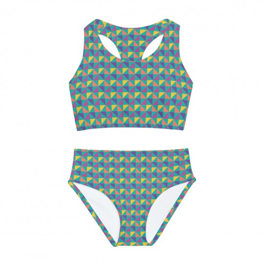 Girls Rainbow Geo Diamond Swimsuit 