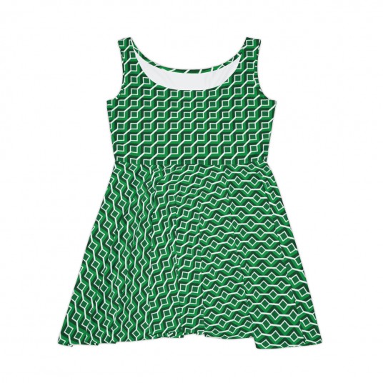 Women s Green Geo Squares Skater Dress