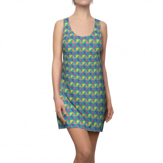 Women s Rainbow Colored Geo Diamond  Racerback Dress