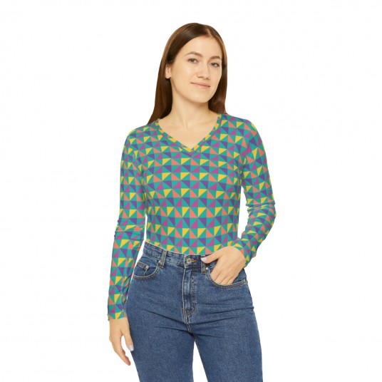 Rainbow Colored Geo Diamond  V-neck Shirt 