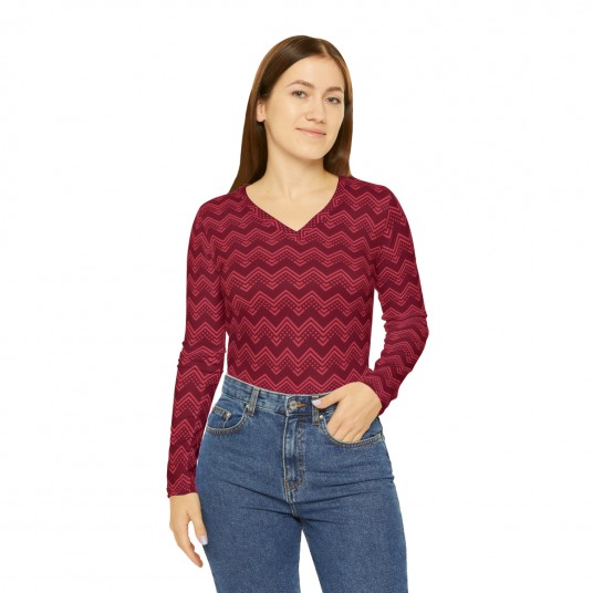Burgundy Chevron V-neck Shirt 