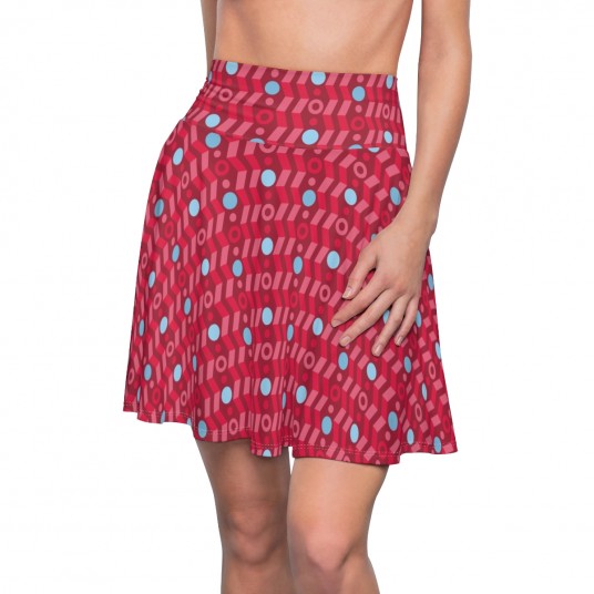 Women s  Red With Blue DotsSkater Skirt 