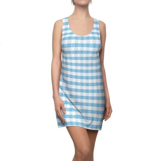 Women s Baby Blue Gingham Racerback Dress