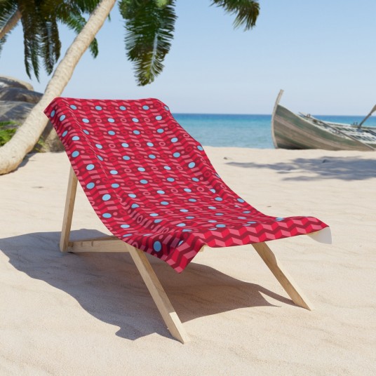 Red With Blue Dots Beach Towel