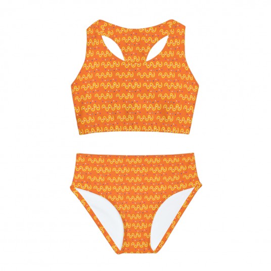 Girls Curly Lines Orange Swimsuit 