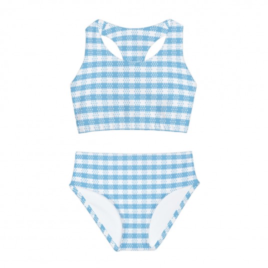 Girls Baby Blue Gingham Swimsuit 
