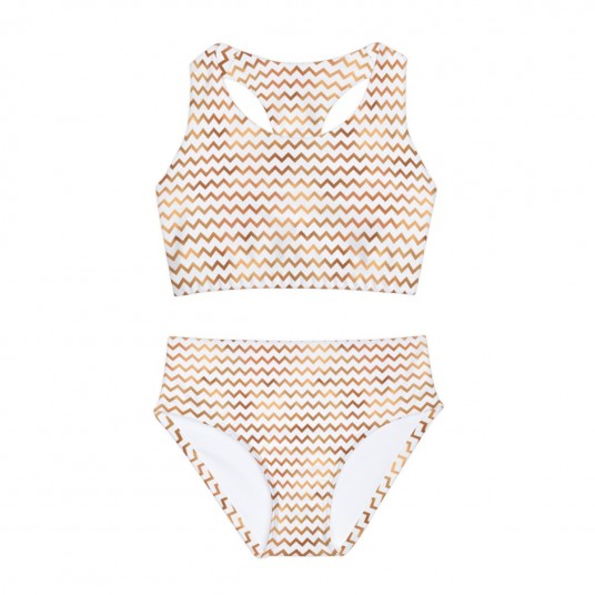 Girls Gold Zig Zag Two Piece Swimsuit