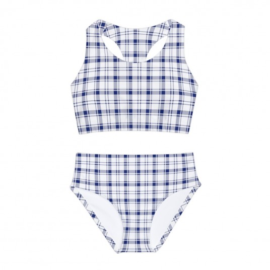 Girls Blue Plaid Two Piece Swimsuit