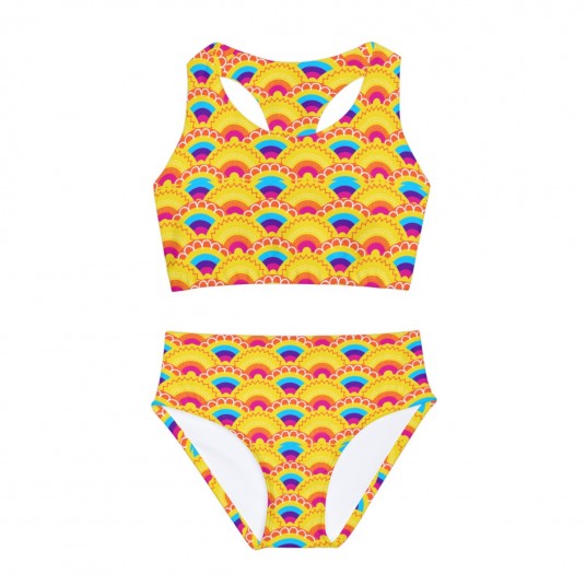 Girls Yellow Rainbow Scales Swimsuit 