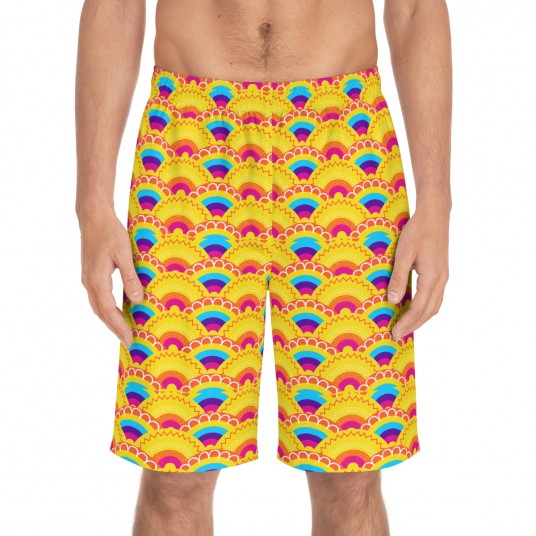 Men s Yellow Rainbow Scales Board Shorts