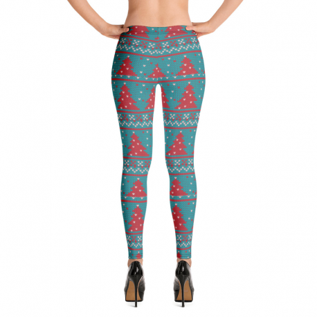 turquoise a red christmas trees Leggings