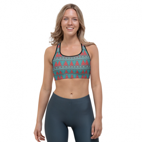 turquoise and red snowflakes sports bra