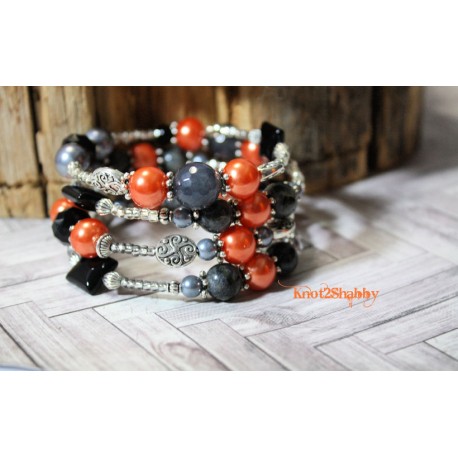 C13 Born to Ride - Orange, Grey & Black Memory Wire/Wrap Bracelet